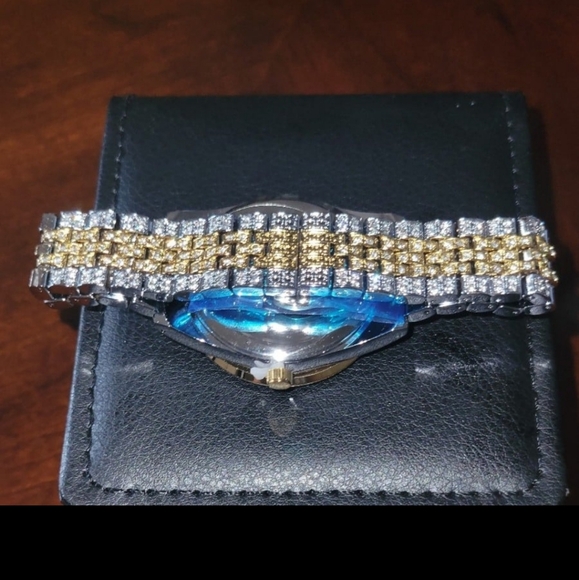 Mens Two Tone Full Ice Waterproof Arabic Numeral Bling Simulated Diamond Watch - Picture 7 of 12